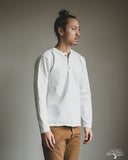 Studio d' Artisan Suvin Gold Loopwheel Long-Sleeve Henley Tee - White