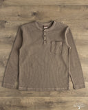 UES Single Rib Knit Long Sleeve Henley T-Shirt - Beige