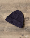 Cableami Linen-Like Cotton Watch Cap Double Rolled Cuff - Navy