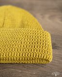 Cableami Linen-Like Cotton Watch Cap Double Rolled Cuff - Yellow Green