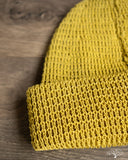 Cableami Linen-Like Cotton Watch Cap Double Rolled Cuff - Yellow Green